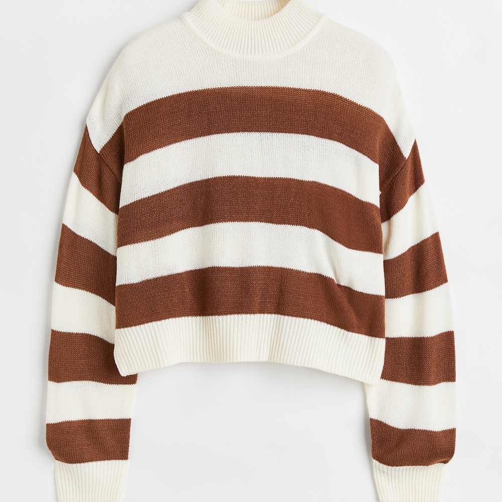 H&M Brown and Cream Cowl Neck Sweater
